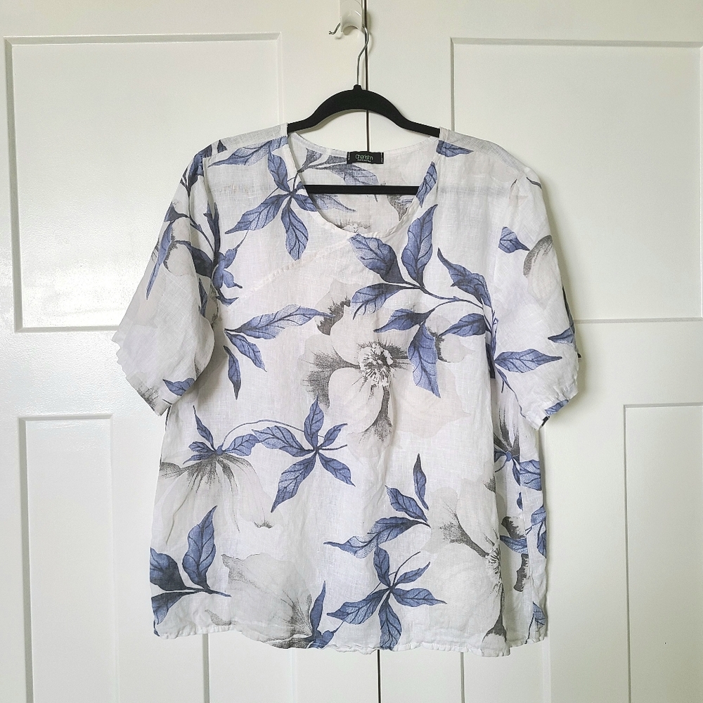 Cherishh Blue Floral Linen Blouse